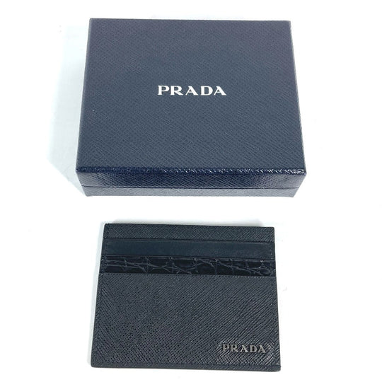 PRADA Card Case 2MC223 Safiano leather black logo mens Used Authentic