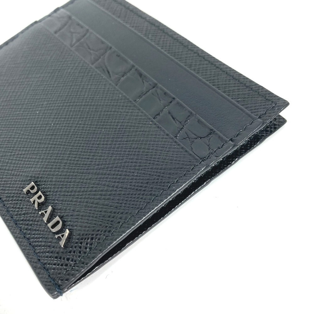 PRADA Card Case 2MC223 Safiano leather black logo mens Used Authentic