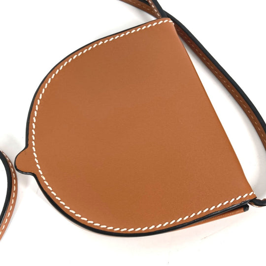 HERMES Necklace Leather, Metal gold Accessories Serie logo round Women Used Authentic