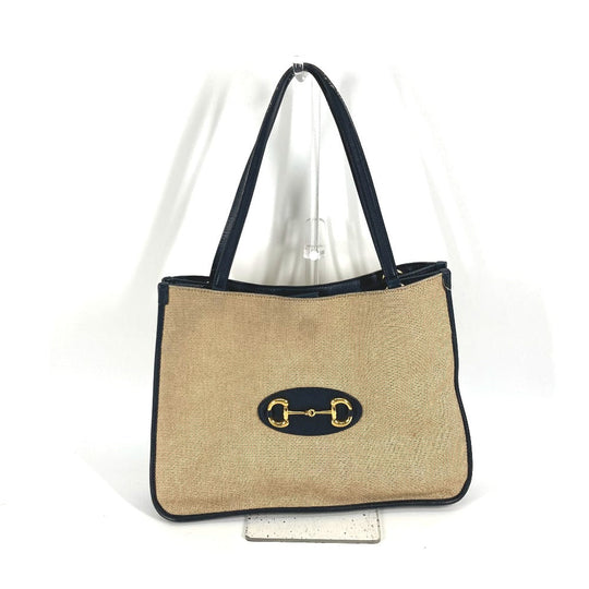 GUCCI Tote Bag 623694 Canvas leather Beige x navy Japan limited 1955 Horsebit