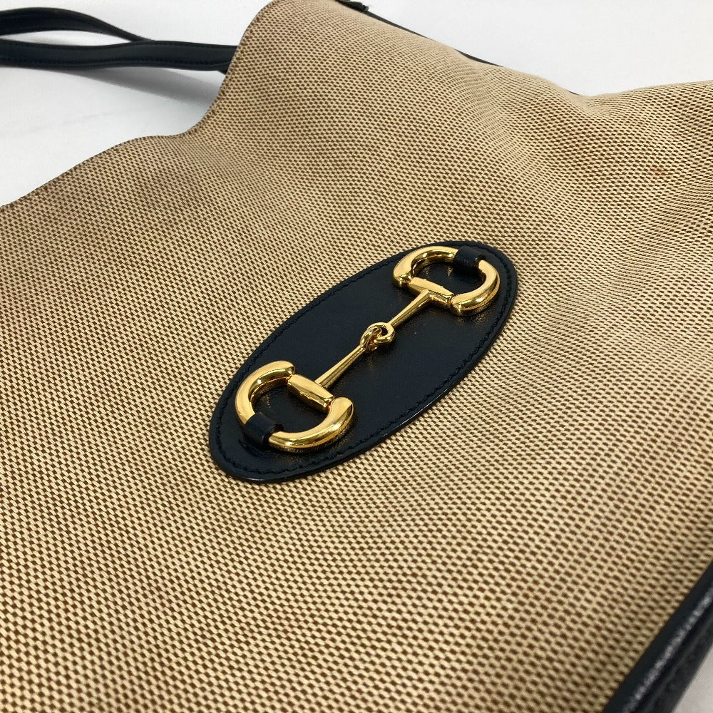 GUCCI Tote Bag 623694 Canvas leather Beige x navy Japan limited 1955 Horsebit