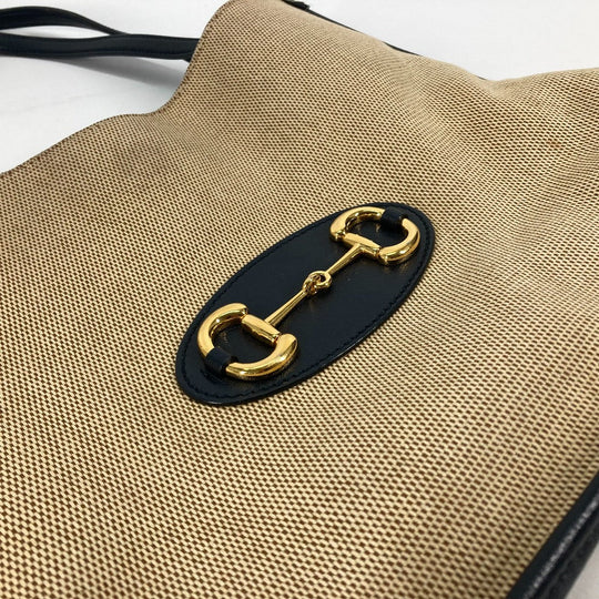 GUCCI Tote Bag 623694 Canvas leather Beige x navy Japan limited 1955 Horsebit