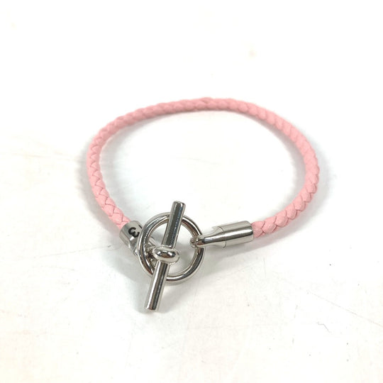 HERMES bracelet leather pink Braid Grenan Women Used Authentic