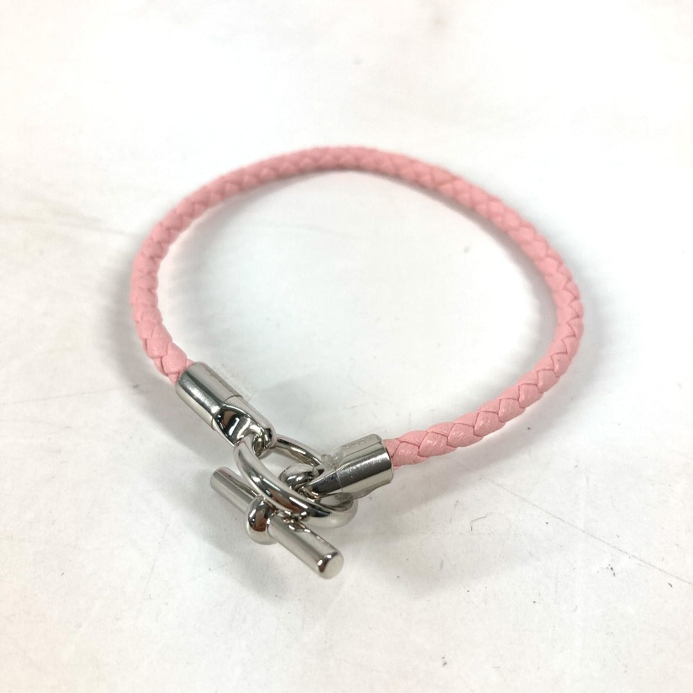 HERMES bracelet leather pink Braid Grenan Women Used Authentic