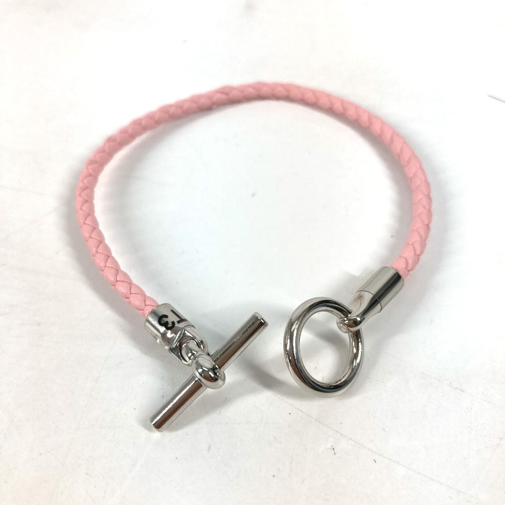 HERMES bracelet leather pink Braid Grenan Women Used Authentic