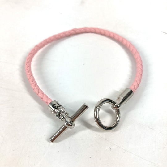 HERMES bracelet leather pink Braid Grenan Women Used Authentic