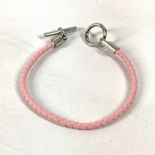 HERMES bracelet leather pink Braid Grenan Women Used Authentic