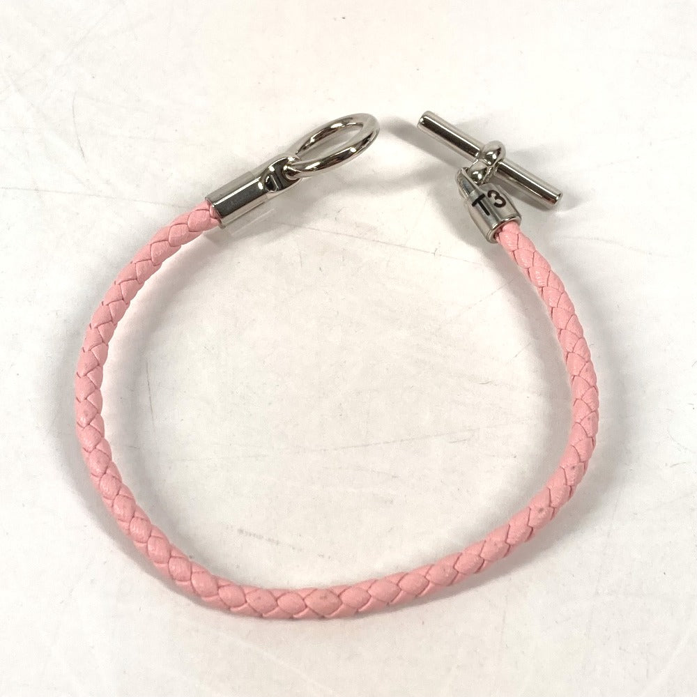 HERMES bracelet leather pink Braid Grenan Women Used Authentic