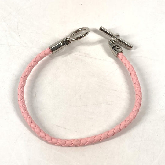 HERMES bracelet leather pink Braid Grenan Women Used Authentic