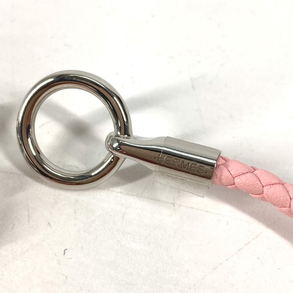 HERMES bracelet leather pink Braid Grenan Women Used Authentic