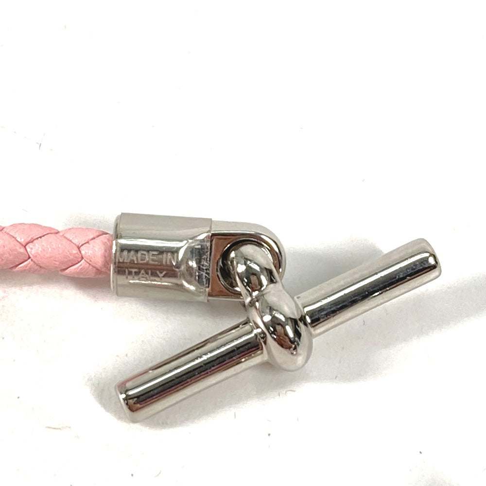 HERMES bracelet leather pink Braid Grenan Women Used Authentic