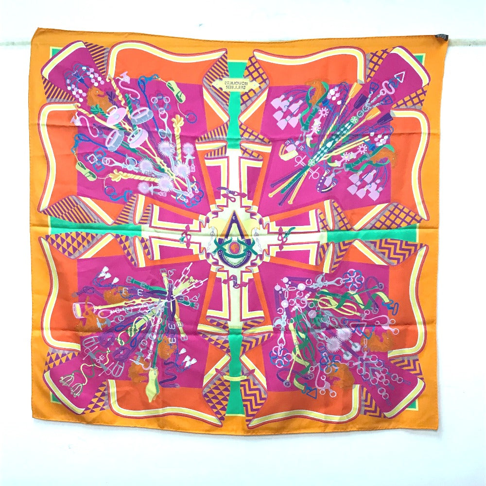 HERMES scarf silk Orange BOUQUETS SELLIER Women Used Authentic