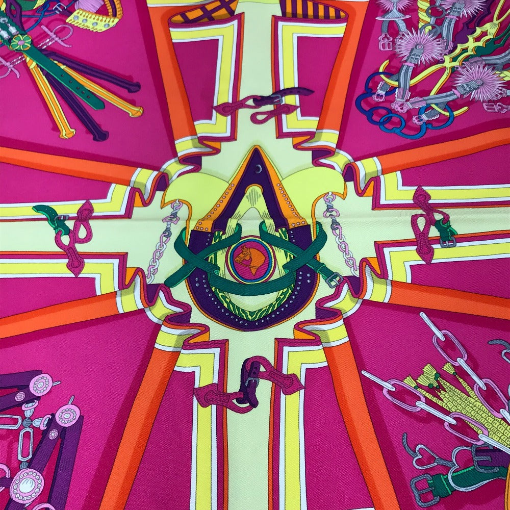 HERMES scarf silk Orange BOUQUETS SELLIER Women Used Authentic