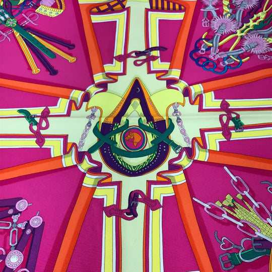 HERMES scarf silk Orange BOUQUETS SELLIER Women Used Authentic