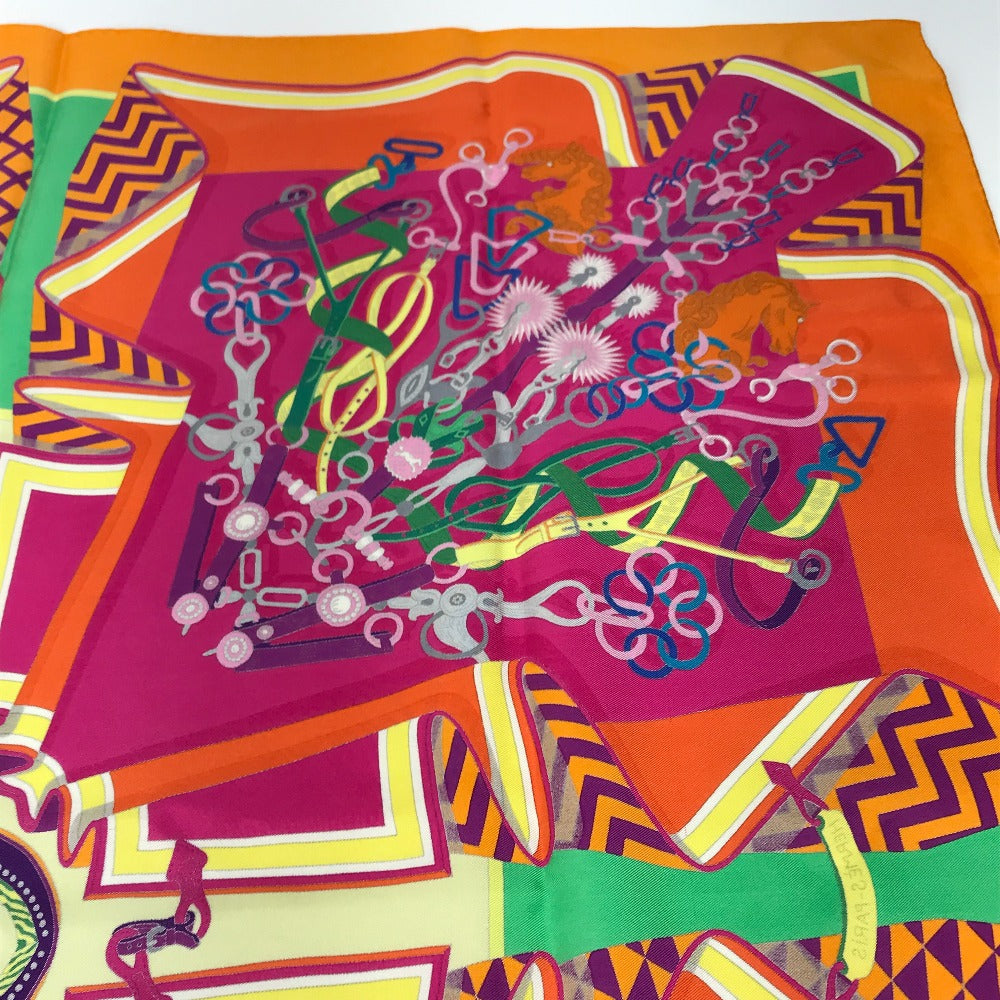 HERMES scarf silk Orange BOUQUETS SELLIER Women Used Authentic
