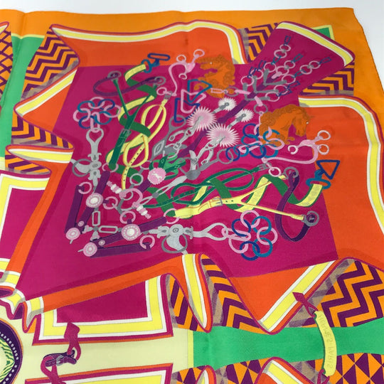 HERMES scarf silk Orange BOUQUETS SELLIER Women Used Authentic