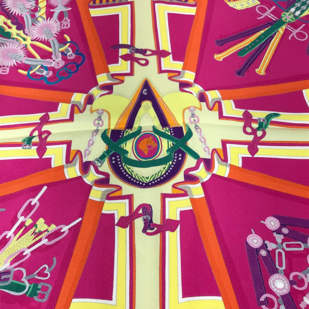 HERMES scarf silk Orange BOUQUETS SELLIER Women Used Authentic