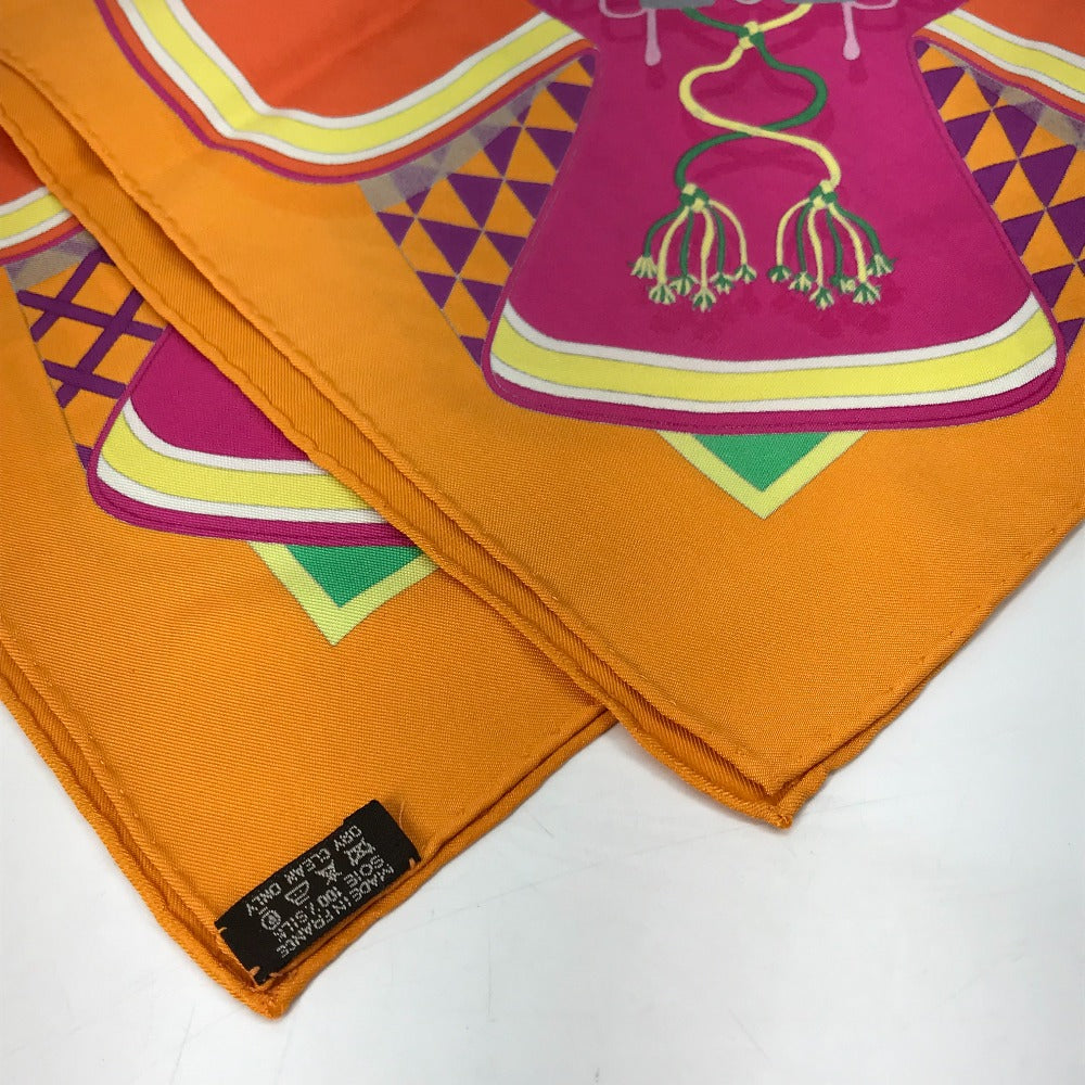 HERMES scarf silk Orange BOUQUETS SELLIER Women Used Authentic