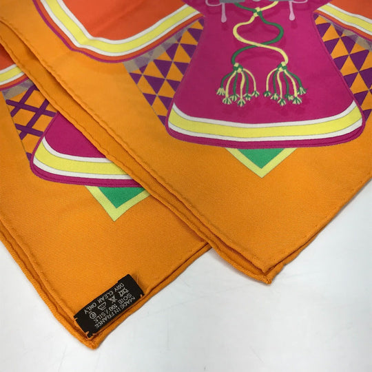 HERMES scarf silk Orange BOUQUETS SELLIER Women Used Authentic