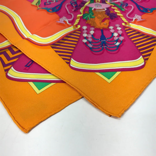 HERMES scarf silk Orange BOUQUETS SELLIER Women Used Authentic