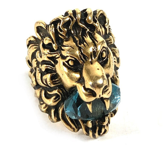 GUCCI Ring 402763 metal gold Lion Animal Lion with Stone Women 19 Used Authentic