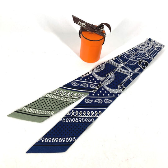 HERMES scarf silk Navy Twilly Twilly bandeau scarf Apron, doll, bandana