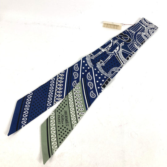 HERMES scarf silk Navy Twilly Twilly bandeau scarf Apron, doll, bandana