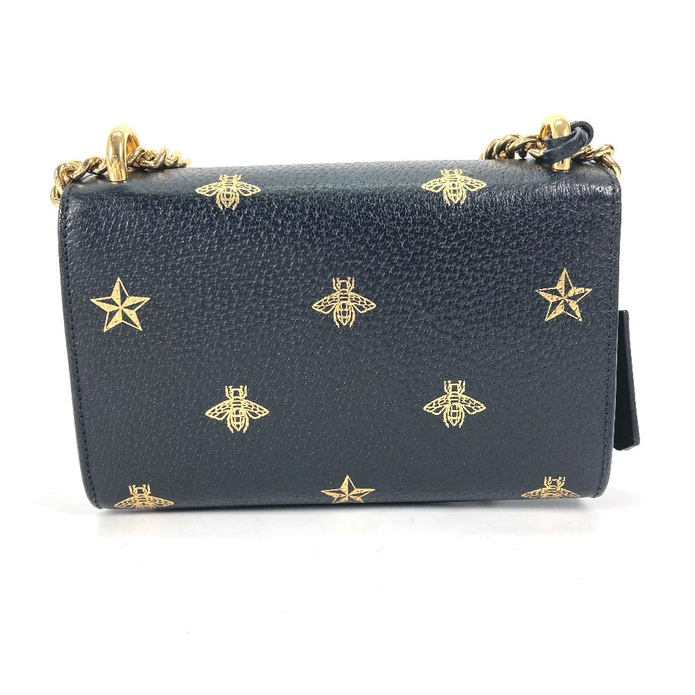 GUCCI Shoulder Bag 432182 leather black Crossbody bag pochette PADLOCK BEE Women Used Authentic