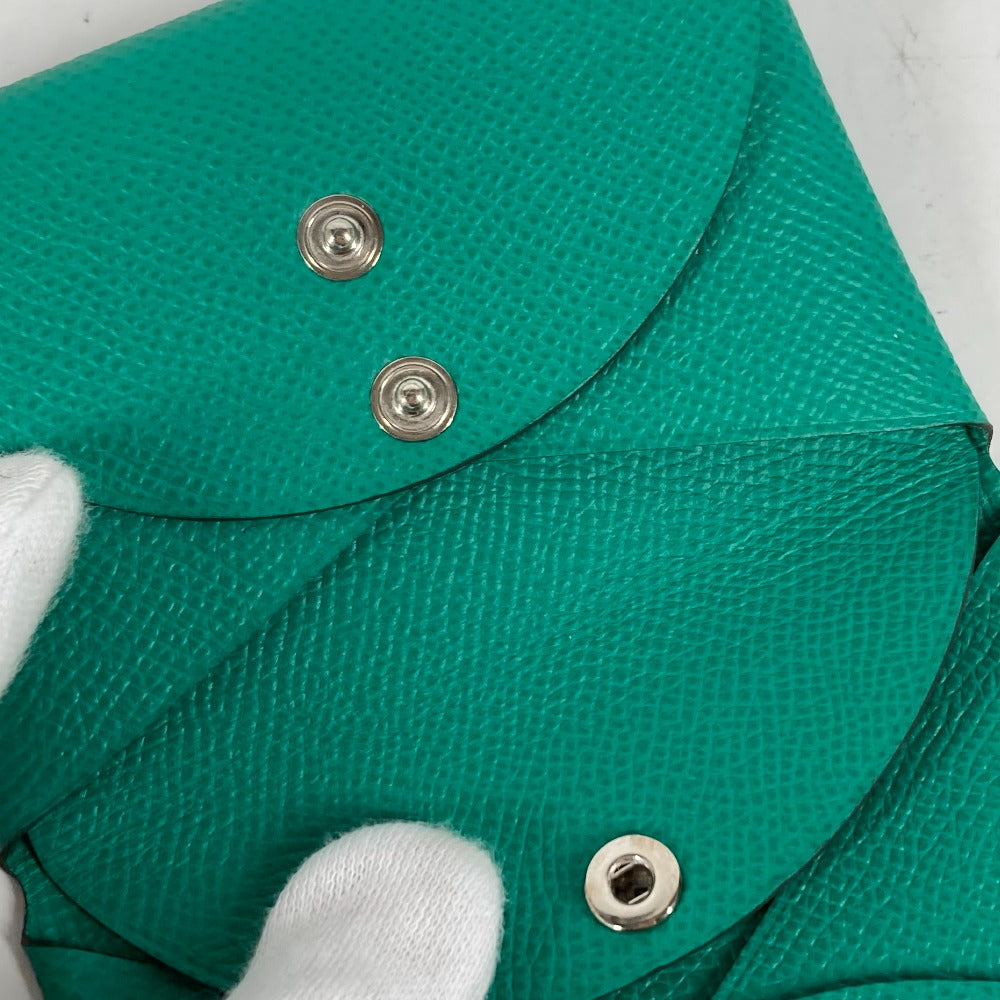 HERMES Coin case Epsom green Coin Pocket Coin case Wallet Calvi duo Women Used Authentic