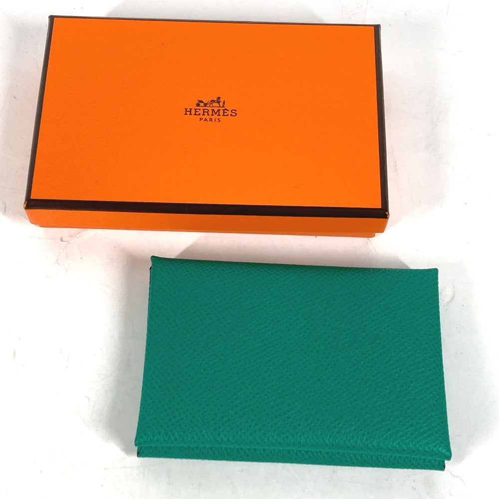 HERMES Coin case Epsom green Coin Pocket Coin case Wallet Calvi duo Women Used Authentic