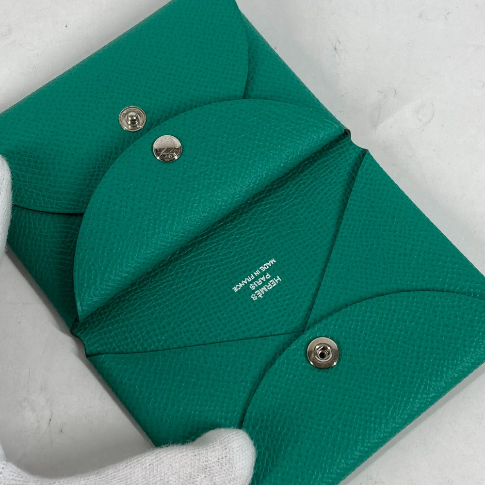 HERMES Coin case Epsom green Coin Pocket Coin case Wallet Calvi duo Women Used Authentic