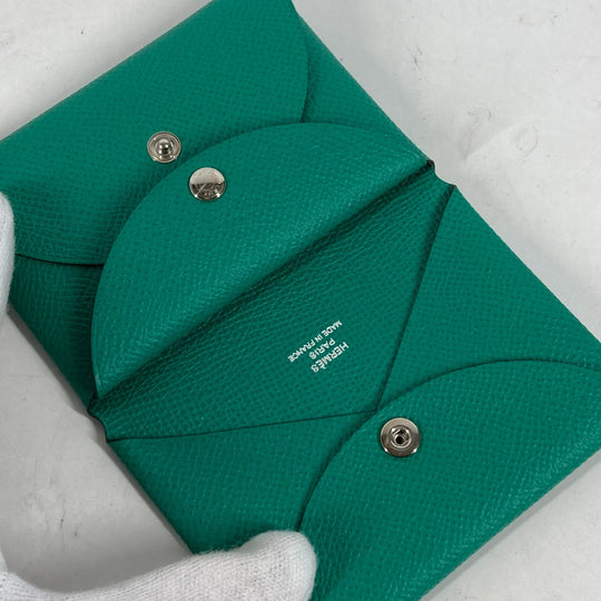HERMES Coin case Epsom green Coin Pocket Coin case Wallet Calvi duo Women Used Authentic