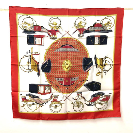 HERMES scarf silk Red The Evolution of Horse-Drawn Carriages Carre90