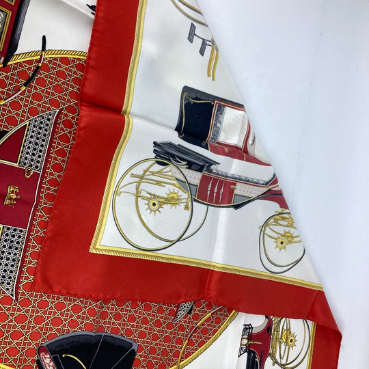 HERMES scarf silk Red The Evolution of Horse-Drawn Carriages Carre90