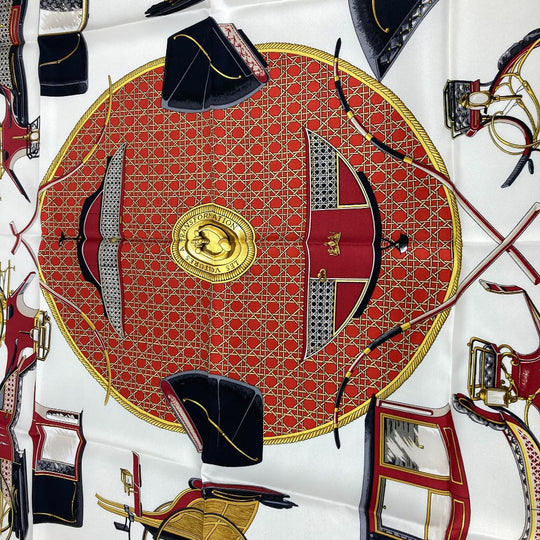 HERMES scarf silk Red The Evolution of Horse-Drawn Carriages Carre90