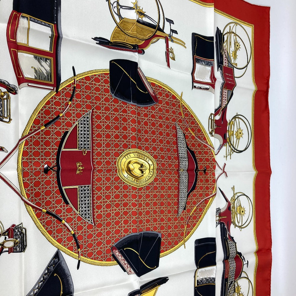 HERMES scarf silk Red The Evolution of Horse-Drawn Carriages Carre90