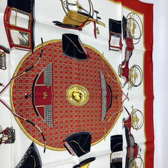 HERMES scarf silk Red The Evolution of Horse-Drawn Carriages Carre90