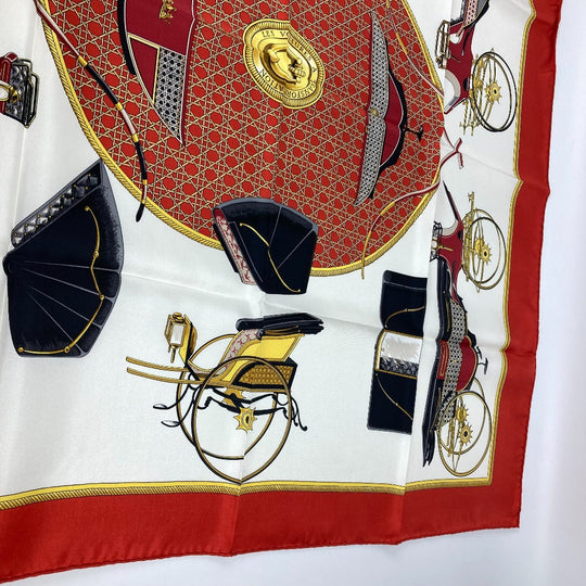 HERMES scarf silk Red The Evolution of Horse-Drawn Carriages Carre90