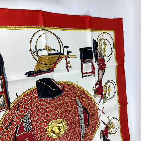 HERMES scarf silk Red The Evolution of Horse-Drawn Carriages Carre90