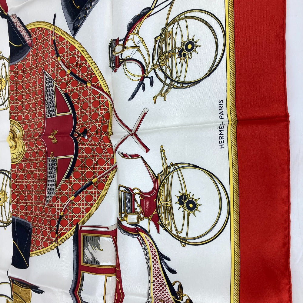 HERMES scarf silk Red The Evolution of Horse-Drawn Carriages Carre90
