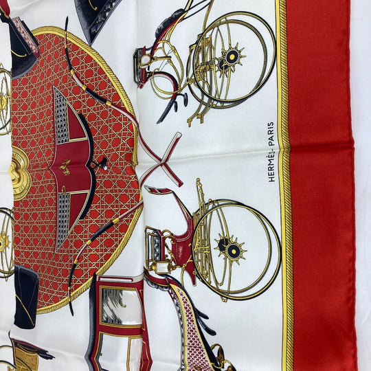 HERMES scarf silk Red The Evolution of Horse-Drawn Carriages Carre90
