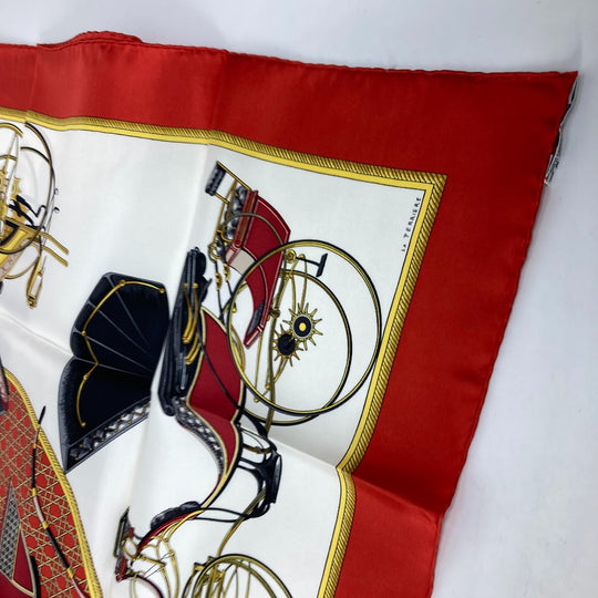 HERMES scarf silk Red The Evolution of Horse-Drawn Carriages Carre90