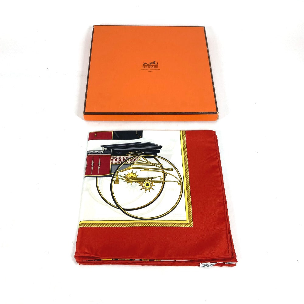 HERMES scarf silk Red The Evolution of Horse-Drawn Carriages Carre90