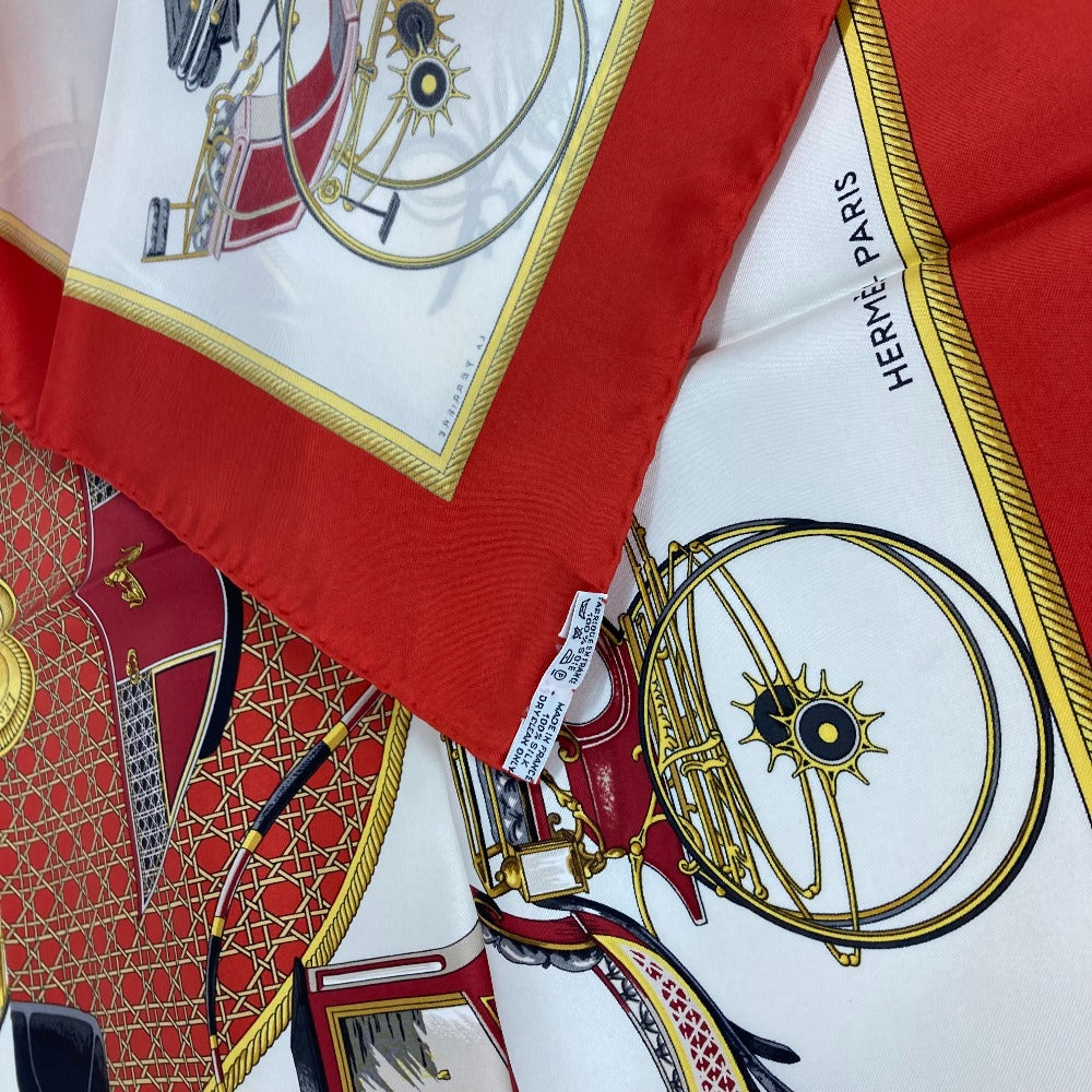 HERMES scarf silk Red The Evolution of Horse-Drawn Carriages Carre90
