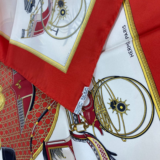 HERMES scarf silk Red The Evolution of Horse-Drawn Carriages Carre90