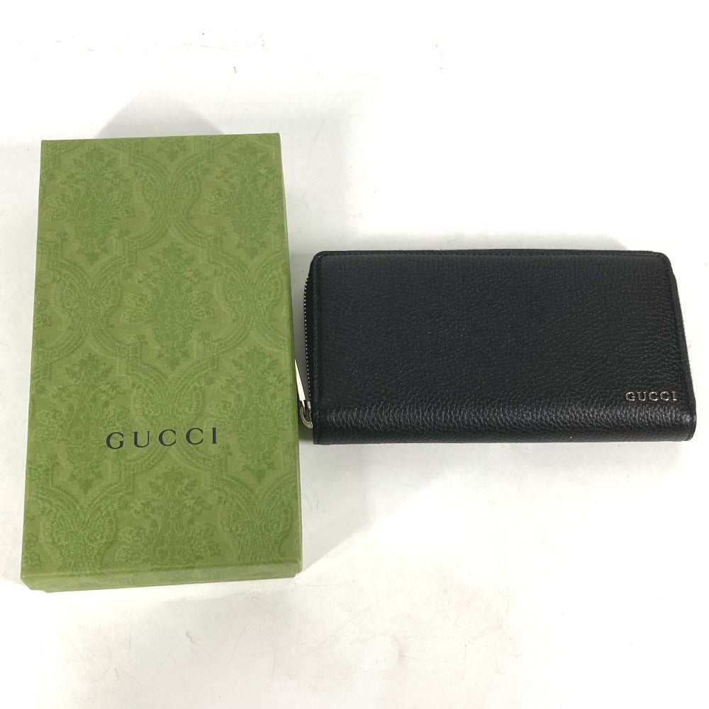 GUCCI Long Wallet Purse 771154 leather black Long wallet logo zip around wallet mens Used Authentic