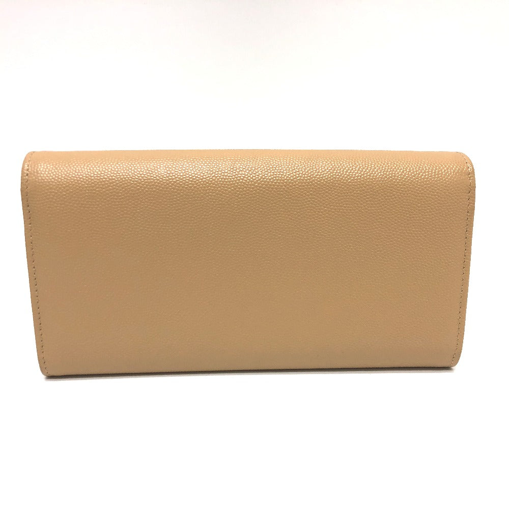 CHANEL Long Wallet Purse Caviar skin beige Long wallet Studs logo Women Secondhand Authentic