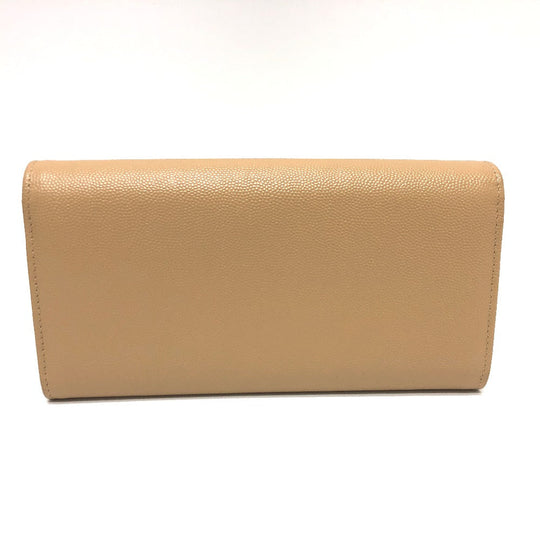 CHANEL Long Wallet Purse Caviar skin beige Long wallet Studs logo Women Secondhand Authentic