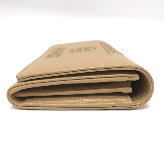 CHANEL Long Wallet Purse Caviar skin beige Long wallet Studs logo Women Secondhand Authentic