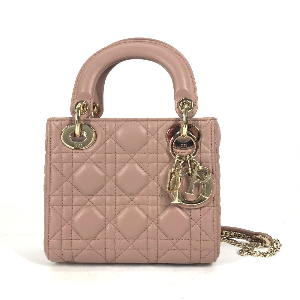 Dior Handbag M0505ONGE_M50P lambskin Pink beige type Lady Dior Lady Dior Mini Bag Women Used Authentic